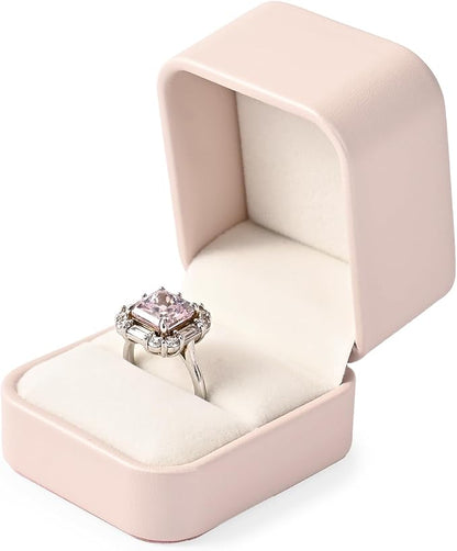 Pink Leather Ring Box Jewelry Gift Box Wedding Ring Case for Birthday, Proposal, Engagement,Wedding, Valentine's Day Gifts (Pink)