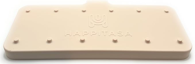 Happitasa Silicone Soap Dish Tray and Sponge Holder with Drain Chute and Feet | 3-Way Sloped Design | Bathroom and Kitchen Sink Organizer Caddy (Sand Dollar, 10"x4")