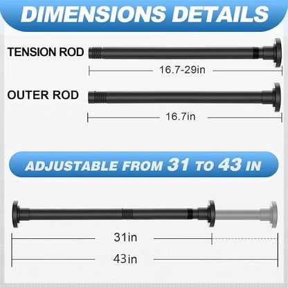 CorkLatta Black Shower Curtain Rod 32 to 43 Inch,1 Inch Diameter Adjustable Spring Tension Stainless Steel Telescoping Rod,Easy Install,No Rust