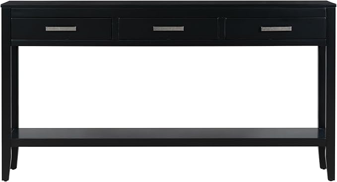 Merax Entryway Console Table with Storage, 3 Drawers Design/Wood Frame/Behind Couch & Sofa, Black