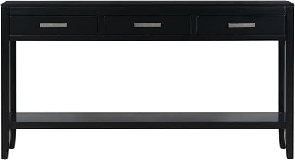 Merax Entryway Console Table with Storage, 3 Drawers Design/Wood Frame/Behind Couch & Sofa, Black