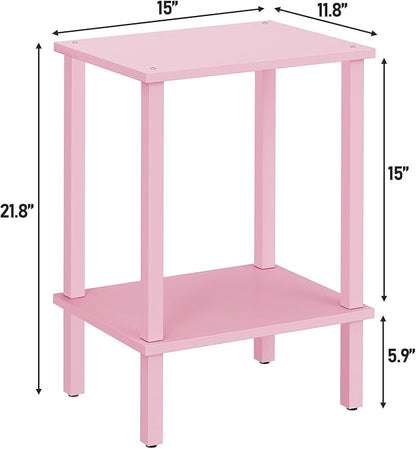 TUTOTAK End Table, Set of 2, Side Table, Nightstand, 2-Tier Storage Shelf, Sofa Table for Small Space, Living Room, Bed Room, Pink TB01BP035