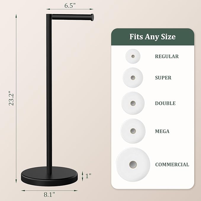 Matte Black Toilet Paper Holder Stand, Free Standing Toilet Paper Holder for Bathroom, 304 Stainless Steel Rustproof Toilet Paper Stand Storage for 4 Rolls(Fits All Rolls)