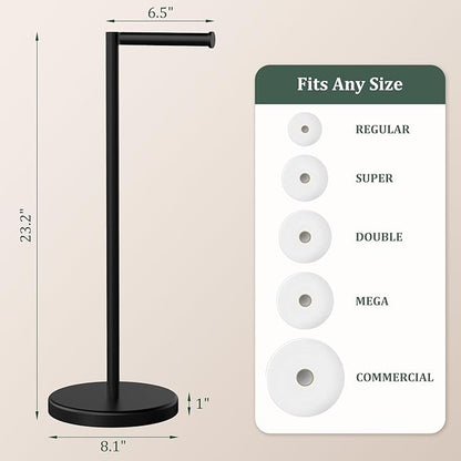 Matte Black Toilet Paper Holder Stand, Free Standing Toilet Paper Holder for Bathroom, 304 Stainless Steel Rustproof Toilet Paper Stand Storage for 4 Rolls(Fits All Rolls)