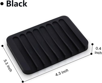 Self Draining Soap Dishes, 4 Pcs Silicone Waterfall Drainer Soap Holder for Bathroom, Extend Soap Life Keep Dry Clean & Easy Cleaning (Black & Grey)