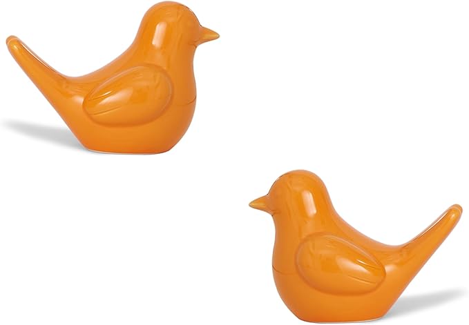 Artconal Small Orange Bird Statue Ceramic 2-Piece Set, 2¾ inch Cute Knick Knack for Home Office Shelf Desk Decor