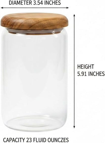 4-Pack 23 oz Glass Jars with Wooden Lids, Spice Jars | Wide mouth for scooping. Solid acacia wood lids & spoons (no plastic). Airtight seal. For coffee, oats, spices, dry goods.