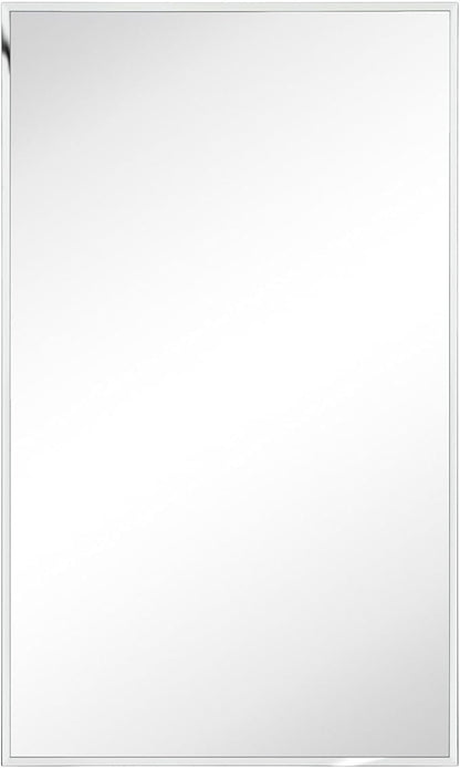 TEHOME 17.5'' x 29'' Chrome Recessed and Surface Mount Bathroom Medicine Cabinet with Mirror Square Cornered Metal Framed Rounded Rectangle Medicine Cabinet Mirror