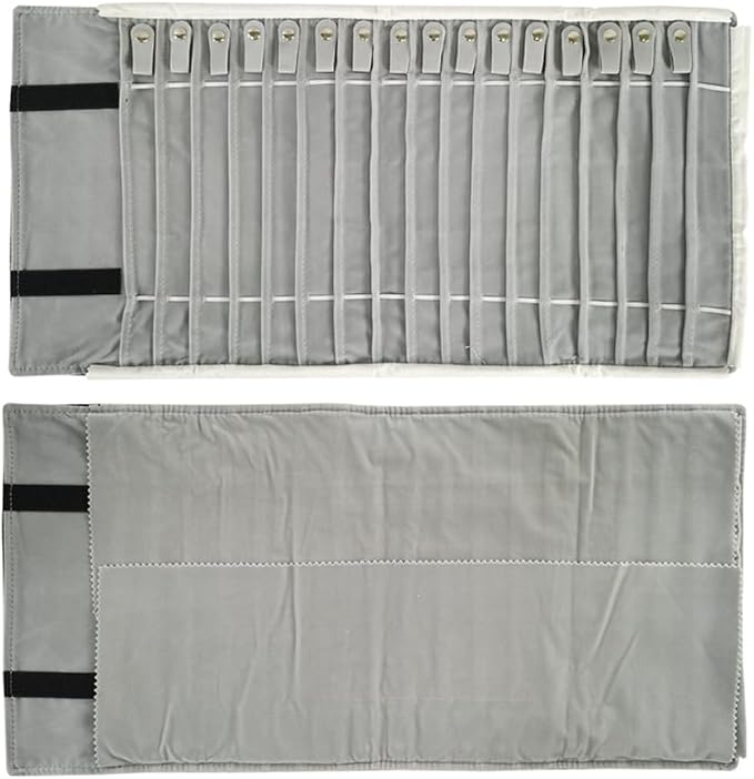 Portable Jewelry Roll Untangled Secure Necklace Travel Storage Bag Displays Holder 16 Chain (Black and Gray)
