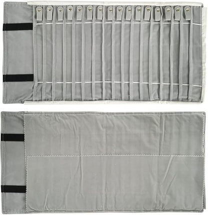 Portable Jewelry Roll Untangled Secure Necklace Travel Storage Bag Displays Holder 16 Chain (Black and Gray)