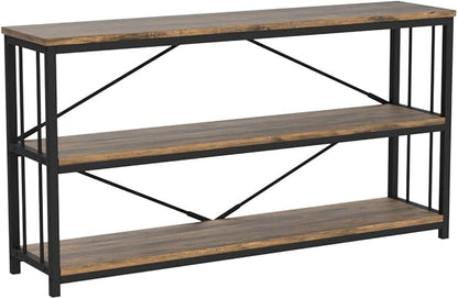 LVB Rustic 3 Tier Entryway Table, Industrial Long Wood Sofa Table Behind Couch,Farmhouse Narrow Console Table with Storage Shelf, Modern Hallway Entry Table for Foyer Living Room, Rustic Brown, 63
