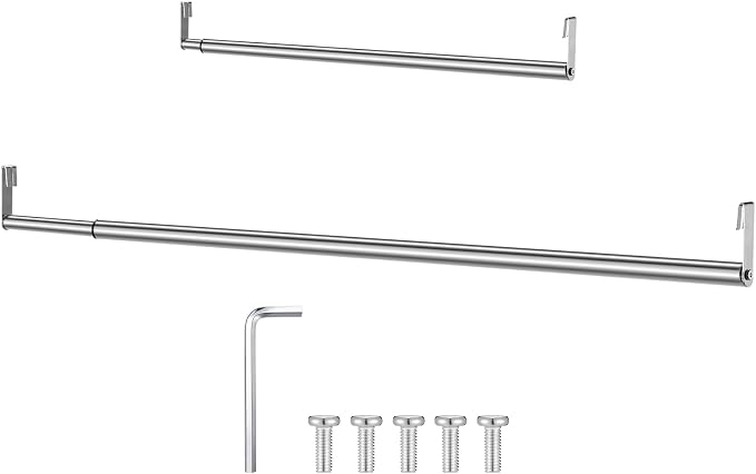 Threehoney Expandable Closet Rod for Wire Shelf Hanging Clothes Adjustable Heavy Duty Closet Hanging Rod Extender Heavy Duty Hanger Bar Metal Poles for Wardrobes Hanger, 1 Pack (24-41 Inch,Silver)