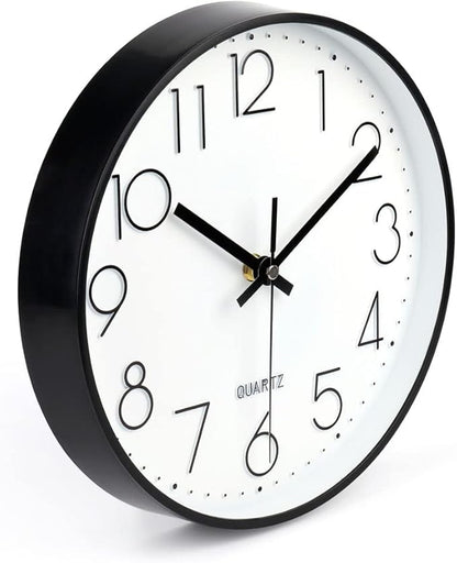 jomparis 10 Inch Black Wall Clock Battery Operated Silent & Non-Ticking Wall Clock Classic Clock for Home, Office, Bedroom, School