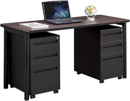 nbf signature series Stahl Table Desk - Walnut Laminate/Black Steel Frame | Mobile Pedestals, Stylish Office Furniture, Steel Frame