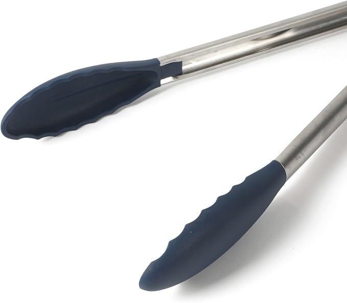 Calphalon Edge Stainless Steel Kitchen Tongs W/Silicone Head - Navy Blue
