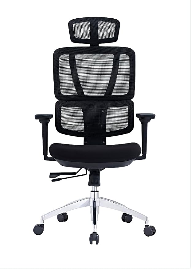 SUNLINE Elevate Office Chair - Ergonomic & Adjustable Lumbar Support System with Aluminum Base - 4D Curved Mesh Headrest & 3D Armrest Chair, Tilt Control