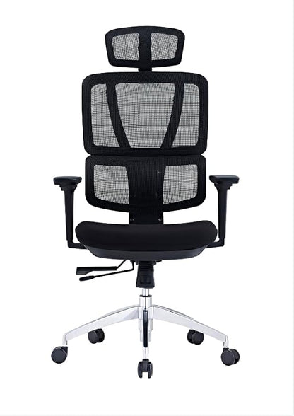 SUNLINE Elevate Office Chair - Ergonomic & Adjustable Lumbar Support System with Aluminum Base - 4D Curved Mesh Headrest & 3D Armrest Chair, Tilt Control