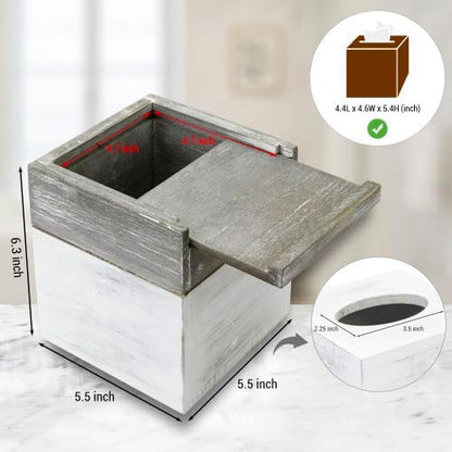 MyGift Tissue Box Cover Square Vintage White and Distressed Gray Wood Bathroom Tissue Box Dispenser Holder with Slide-Out Bottom Panel, Farmhouse Tissue Box Holder 5.5 x 5.5 x 6.3 Inches