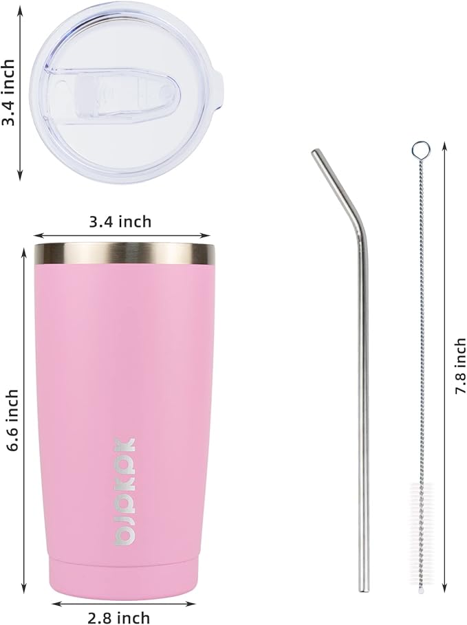 BJPKPK Insulated Tumbler 20 oz Stainless Steel Coffee Travel Thermal Cup With lids And Straws,Light Pink