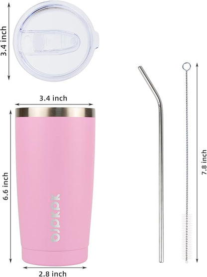 BJPKPK Insulated Tumbler 20 oz Stainless Steel Coffee Travel Thermal Cup With lids And Straws,Light Pink