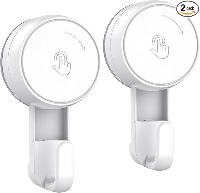 LUXEAR Heavy Duty Waterproof Shower Hooks 2 Pack - Suction Hook, No Drill Damage-Free Removable Reusable Wall Hooks for Bathroom Kitchen Towel Bathrobe Loofah Shower Hooks (Max Load 11LB/5KG)