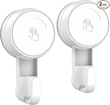 LUXEAR Heavy Duty Waterproof Shower Hooks 2 Pack - Suction Hook, No Drill Damage-Free Removable Reusable Wall Hooks for Bathroom Kitchen Towel Bathrobe Loofah Shower Hooks (Max Load 11LB/5KG)