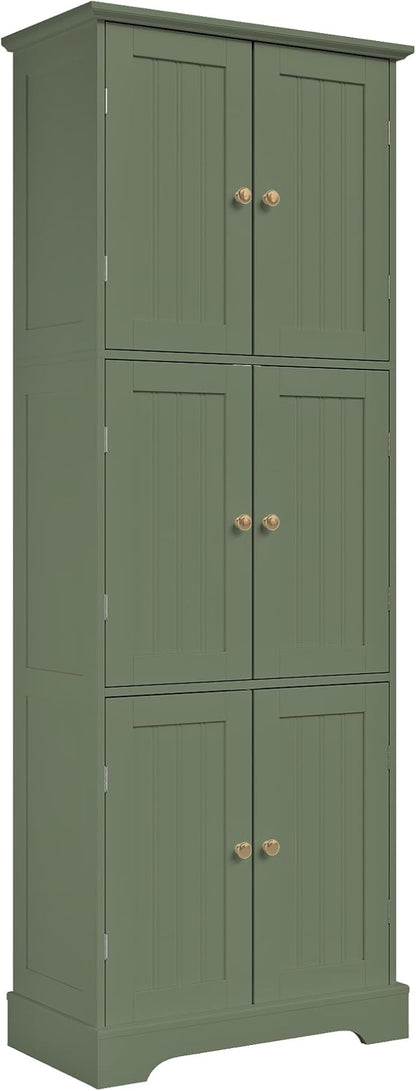 ChooChoo Tall Bathroom Storage Cabinet with 6 Doors, Freestanding Floor Cabinet with Adjustable Shelves, Green Pantry Cabinet for Bathroom, Kitchen, Laundry Room