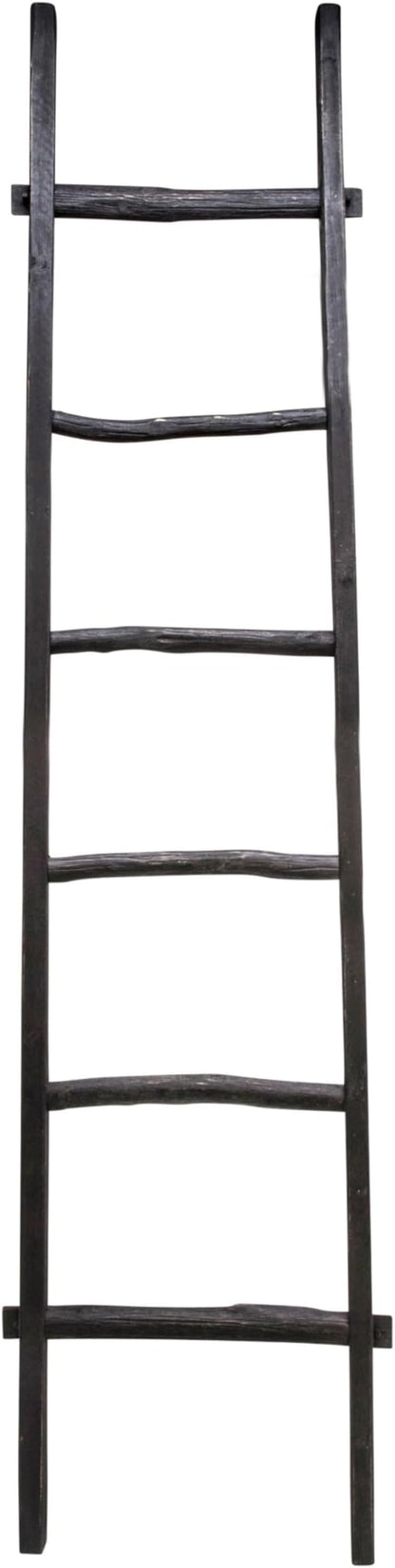 Decorative Vertical Ladder with Towel Rack Design for Blankets - Slim Storage Stand with Hooks for Bedroom or Living Room - Classic Textile Display Accent for Home Decor Ladder - 76", Black