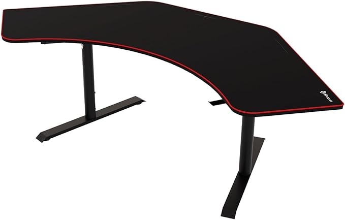 Arozzi Arena Angelo L Shaped GamingDesk, PC GamingDesk L Shape, Height Adjustable L Shaped Standing Desk for Home Office, with Full Coverage Mouse Pad (Black)