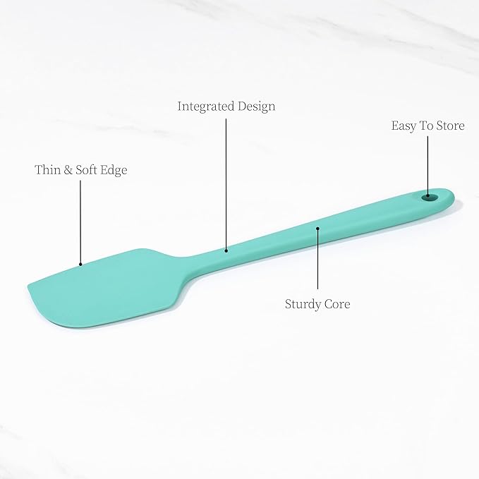 600ºF Heat Resistant Spatula, 11.34 inch High Heat Food Safe Semless Kitchen Silicone Scraper for Cooking Baking Mixing Scraping Stirring Nonstick Cookware Pan Bowl (Aqua Sky)