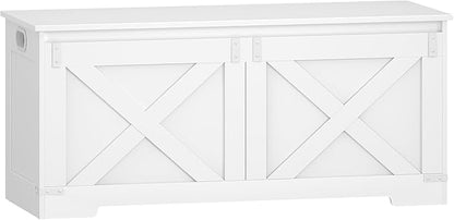 42.9" Storage Chest, Large Storage Trunk with 2 Hinges, Farmhouse Wooden Box Bench, Lift-Top Organizer Chest, Entryway Trunk for Bedroom, Living Room, White SB10903X