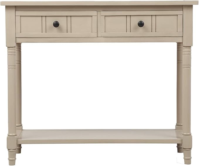 Knocbel 35.5 Inch Antique Entry Console Table with Drawers & Bottom Open Shelf, Solid Wood Sofa Couch Table for Entryway Hallway Living Room (Retro Grey)
