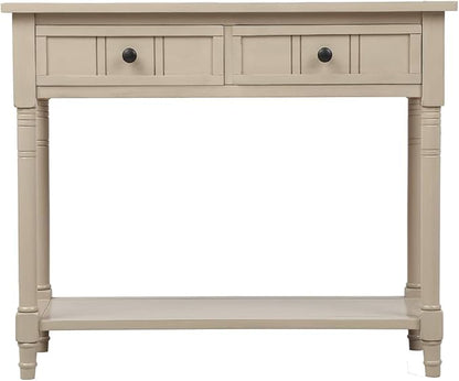 Knocbel 35.5 Inch Antique Entry Console Table with Drawers & Bottom Open Shelf, Solid Wood Sofa Couch Table for Entryway Hallway Living Room (Retro Grey)
