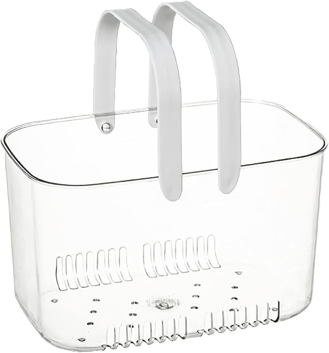 Portable Shower Caddy, Plastic Storage Basket with Handle Box Organizer Bin Drainage Toiletry Tote Bag for Bathroom, Kitchen, College, Gym, Camp (White)