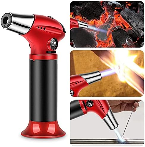 Blow Torch, Home-Grade Kitchen Cooking Torch with Lock Adjustable Flame Refillable Mini Blow Torch Lighter for BBQ, Baking, Brulee Creme,Light Cooking Tasks,DIY Soldering (Butane Gas Excluded)
