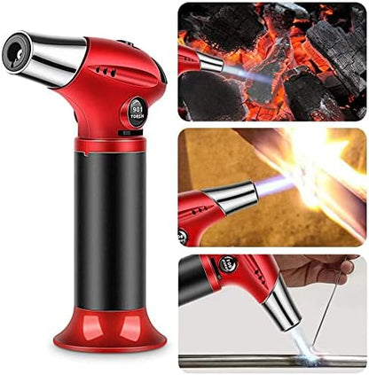 Blow Torch, Home-Grade Kitchen Cooking Torch with Lock Adjustable Flame Refillable Mini Blow Torch Lighter for BBQ, Baking, Brulee Creme,Light Cooking Tasks,DIY Soldering (Butane Gas Excluded)