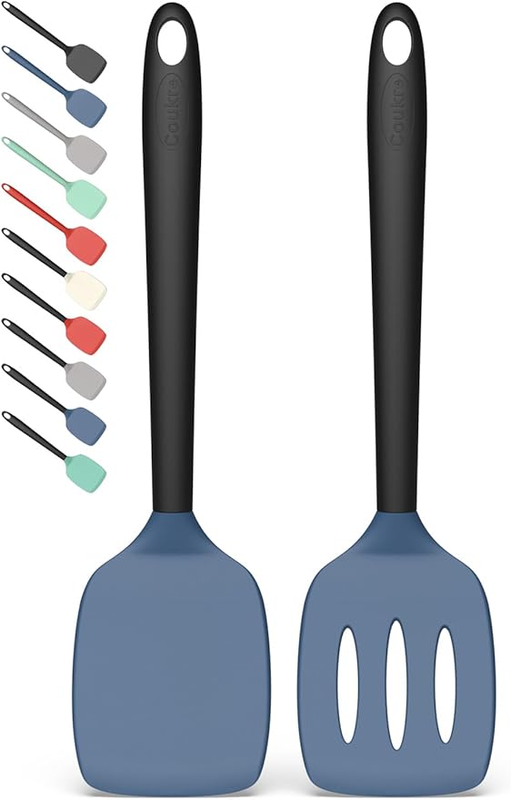 Coukre Silicone Kitchen Cooking Utensils Set with Holder – Heat-Resistant, Food-Grade Kitchen Tools, Spatula, Spoon & Gadgets for Non-Stick Pans, Dishwasher Safe (2, DarkBlue)
