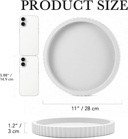 Modern Decorative Tray for Coffee Table, 11" Wooden White Round Small Decor Tray for Candle, Perfume, Vanity, Kitchen Island Counter & Table Centerpiece