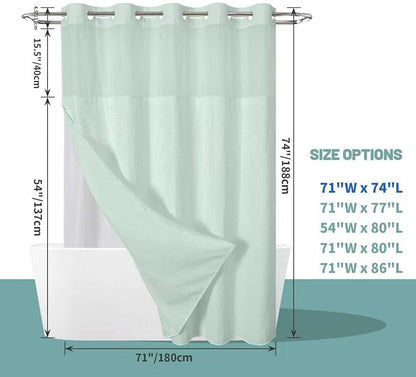 MintGreen No Hook Waffle Weave Shower Curtain with snap-in Liner Replacement, 230GSM Waterproof Fabric Hotel Shower Curtain Set for Bathroom, Through Mesh Top Window,71Wx74H