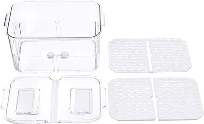 Slideep Food Storage Containers Fridge Produce Saver, Stackable Refrigerator Organizer Keeper Foldable lid with Removable Drain Tray for Produce, Fruits, Vegetables 2800 ml - 2 Pack