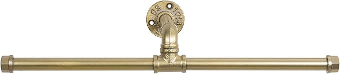 MyGift 20-inch Industrial Brass-Tone Metal Pipe Wall Mounted T-Bar Hanging Clothing Rack