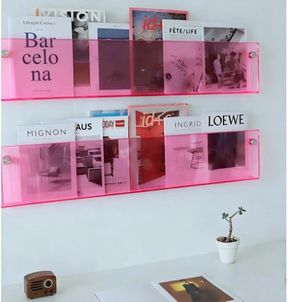 ROYALITA 2-Pack Acrylic Magazine Holder Brochure Holder, 36" Record Holder Magazine Rack, Fashion Hanging Bookshelf Literature Storage Rack for Waiting Room, Living Room, Office