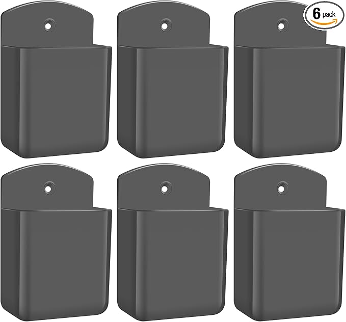 6 PCS Remote Control Holders Wall Mount, Self Adhesive TV Air Conditioner Remote Control Holder, Wall Mount Storage Box Organizer Wall Pen Holder Storage for Home Office School (Grey)