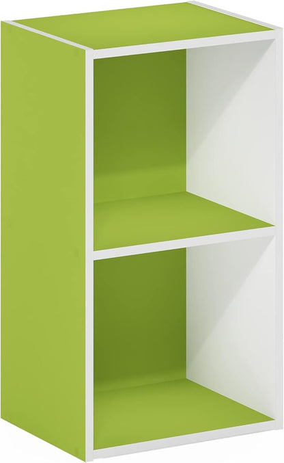 Furinno PASIR Book Shelf, 2-Tier Modern Bookshelf, Open Shelves Bookcase 9 x 12 x 21, for Living Room, Bedroom, Home Office, Green/White