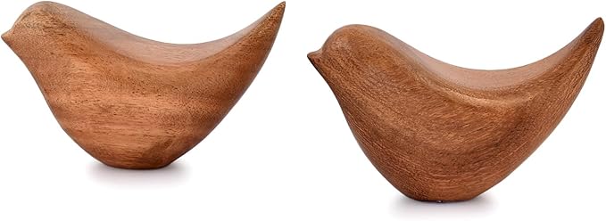NIRMAN Acacia Wood Bird Statues Set Home Décor Bird Sculpture for Living Room, Bathroom, Office Modern Style Birds Decorative Ornaments (Set of 2) (4.5" x 2" x 2.5")