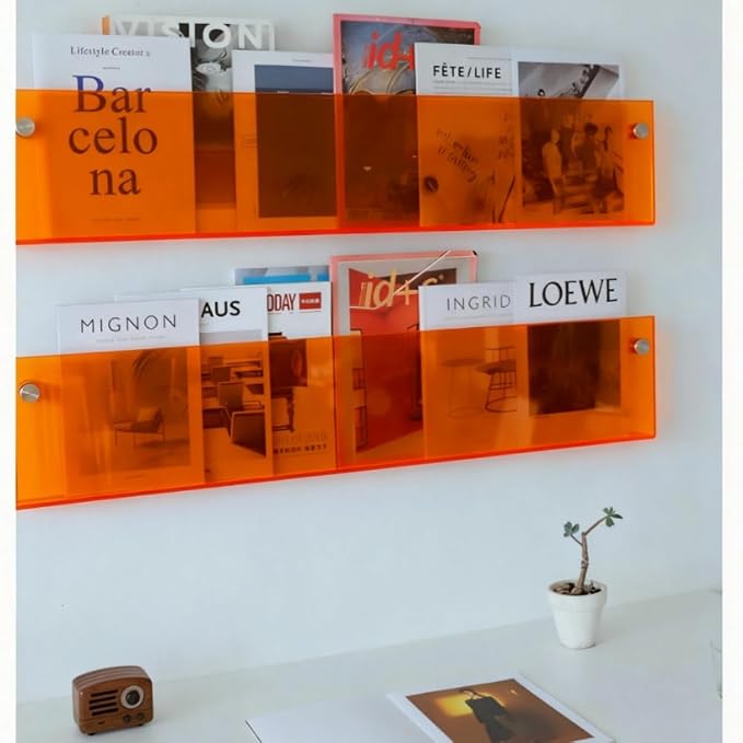 ROYALITA 2-Pack Acrylic Magazine Holder Brochure Holder, 36" Record Holder Magazine Rack, Fashion Hanging Bookshelf Literature Storage Rack for Waiting Room, Living Room, Office