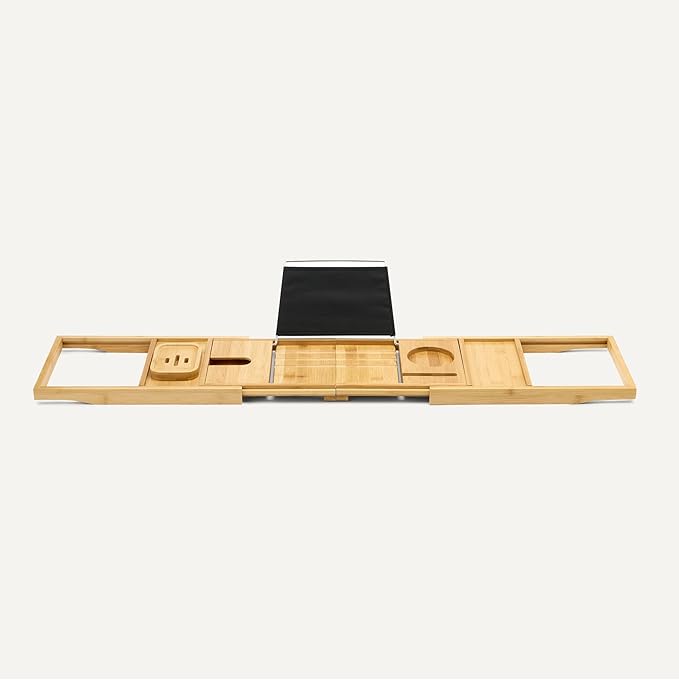 Amazon Basics Expandable Bamboo Bathtub Tray Caddy, 29.5-43 in, Spa Bath Organizer