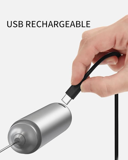 CIRCLE JOY Rechargeable Milk Frother Handheld with Stand,Dual Spring Whisk Electric Coffee Frother Wand, Portable Hand Frother Drink Mixer for Matcha Lattes Cappuccino, Coffee Lover Gift, Silver