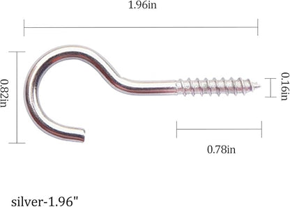 30 Pieces Stainless Steel Screw in Hooks for Hanging,Ceiling Hooks Cup Hook Screw for Hanging Christmas Lights LED Lights Outdoor Christmas Thanksgiving Decorations Indoor(Silver,1.96")