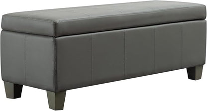 Grey Faux Leather Ottoman with Storage, Rectangular Extra Long Storage Bench for Bedroom and Living Room